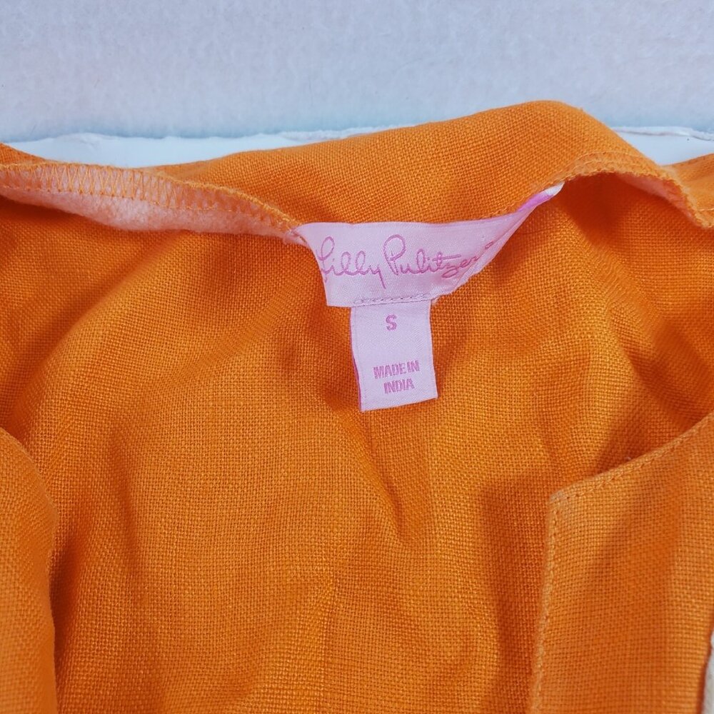 Lilly Pulitzer women top Tangerine Orange Seabreeze Linen Caftan Tunic Small - Picture 3 of 8